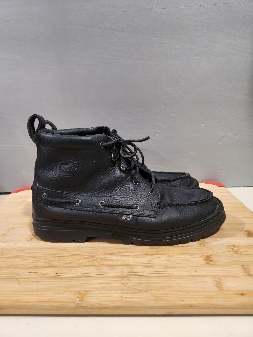 Justin Boots 985 Black Leather Chukka Ankle Work Boots Men's Size 11M Casual 90s